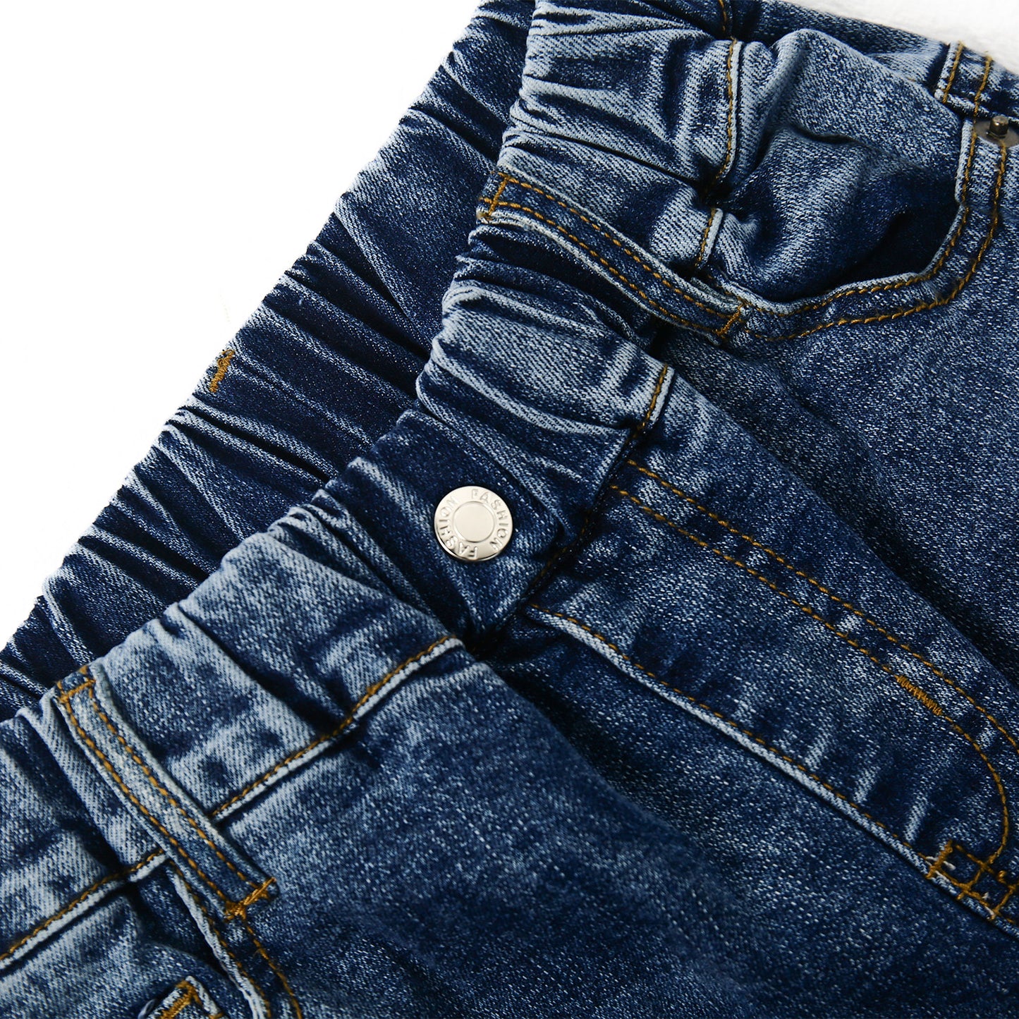 Child Simple Design Denim Pants,12M-14T Wide Age Ranges Ribbed Elastic Waist Jeans