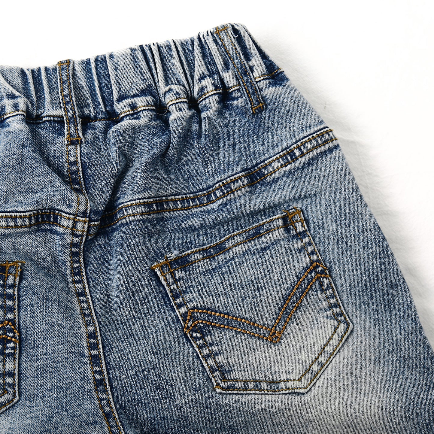 Child Simple Design Denim Pants,12M-14T Wide Age Ranges Ribbed Elastic Waist Jeans