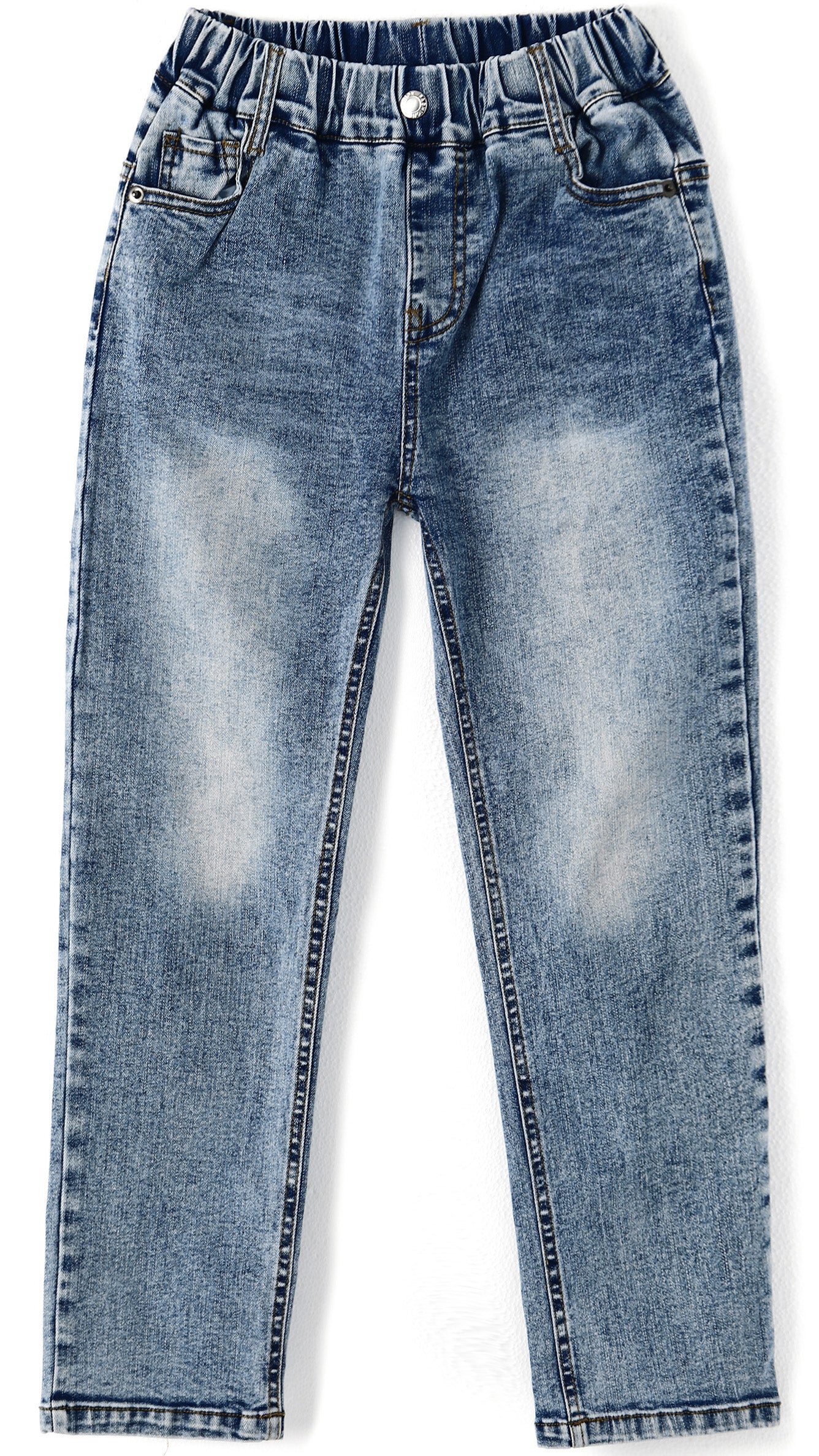 Child Simple Design Denim Pants,12M-14T Wide Age Ranges Ribbed Elastic Waist Jeans