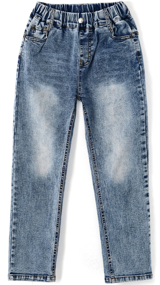 Child Simple Design Denim Pants,12M-14T Wide Age Ranges Ribbed Elastic Waist Jeans