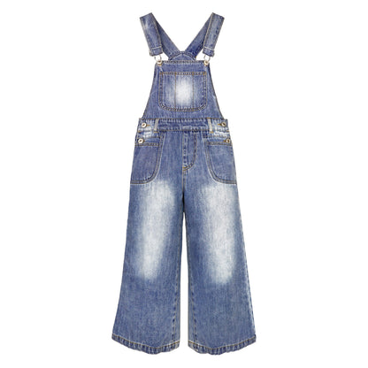 6-14T Girls Denim Overalls, Little Big Kids' Jean Dungarees Pants