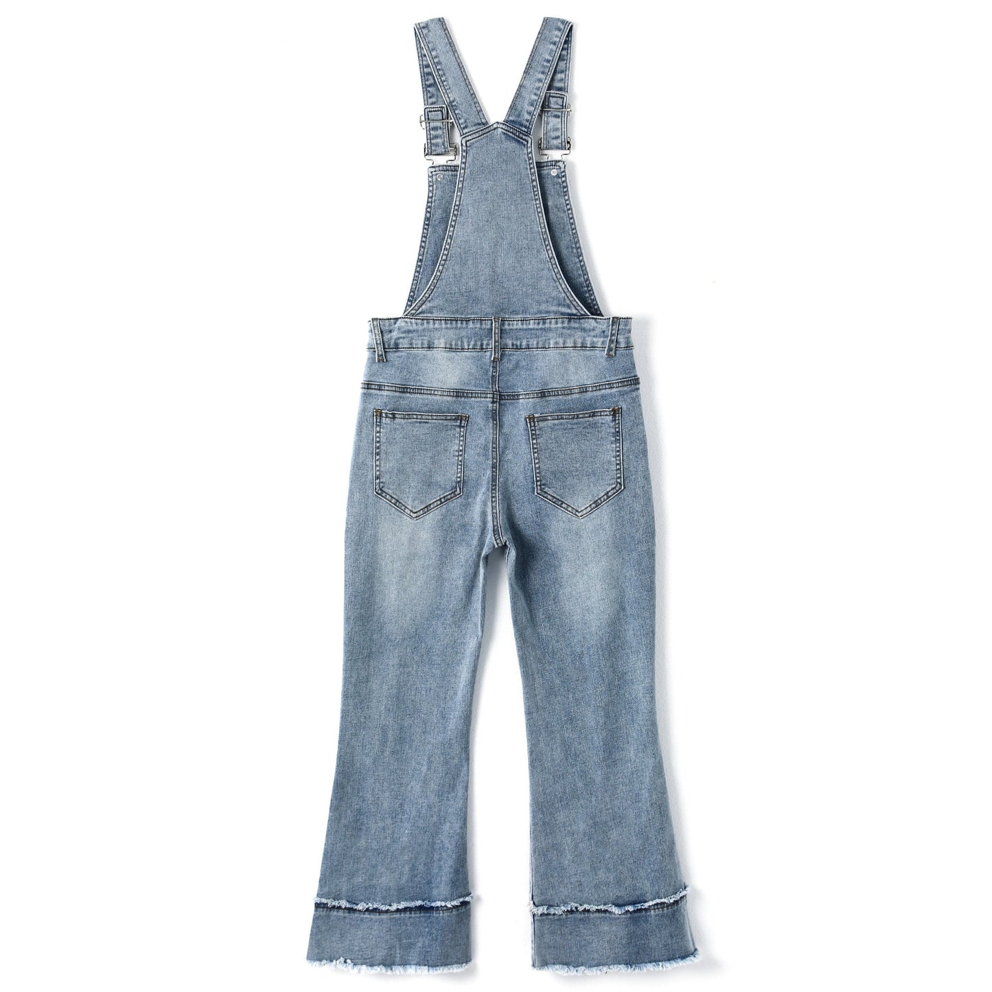 Girls Denim Overalls,2 Layers Raw Edge Hem Squared Pockets Jean Dungarees Pants