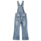 Girls Denim Overalls,2 Layers Raw Edge Hem Squared Pockets Jean Dungarees Pants