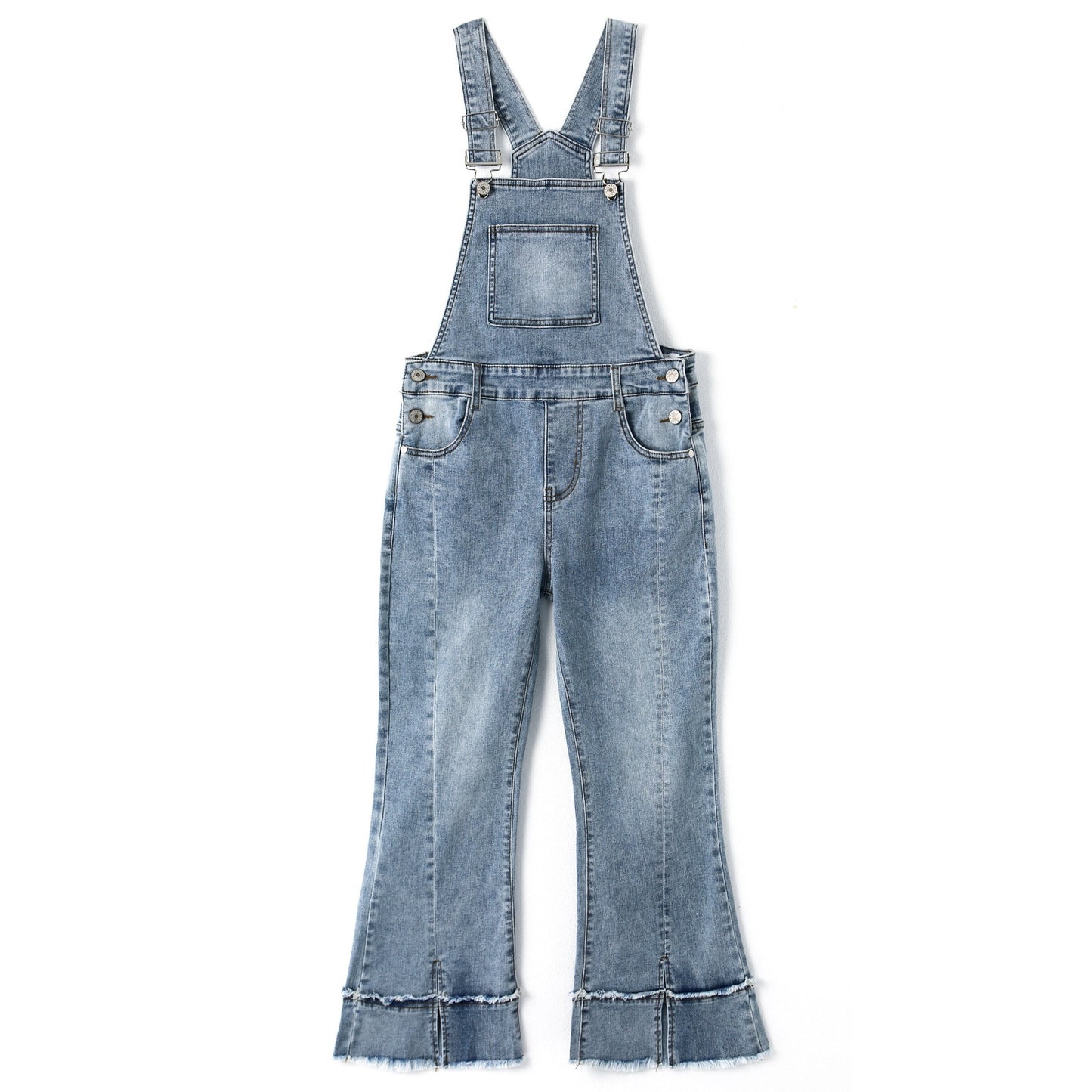 Girls Denim Overalls,2 Layers Raw Edge Hem Squared Pockets Jean Dungarees Pants