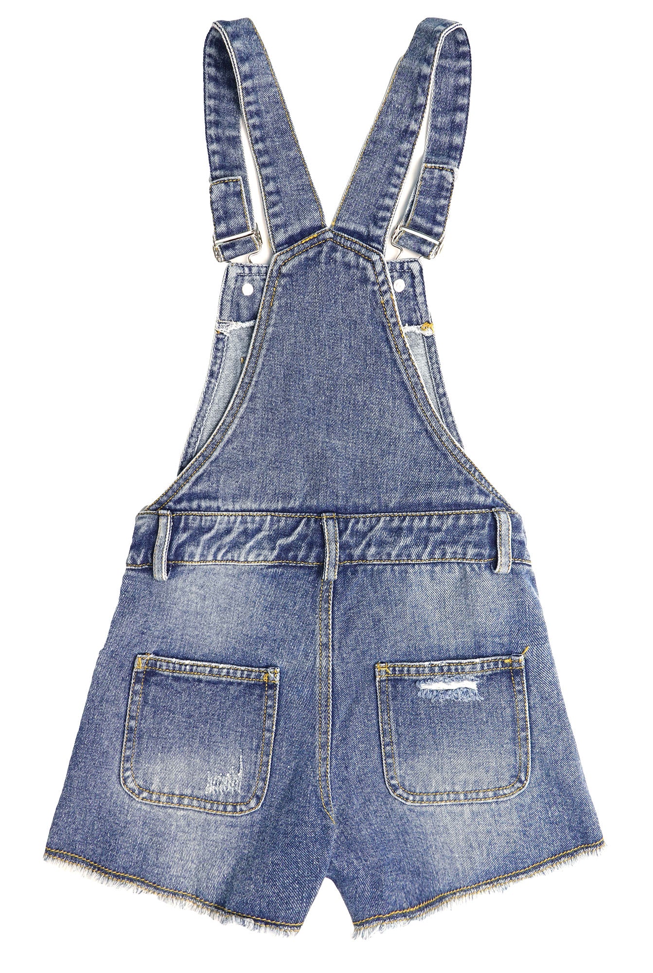 6-14T Girls Denim Shotalls, Damaged Fashion Raw Edge Hem Jeans Summer Shorts