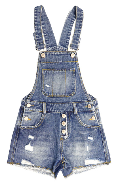 6-14T Girls Denim Shotalls, Damaged Fashion Raw Edge Hem Jeans Summer Shorts