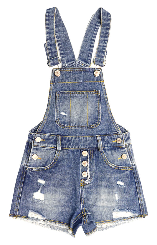 6-14T Girls Denim Shotalls, Damaged Fashion Raw Edge Hem Jeans Summer Shorts