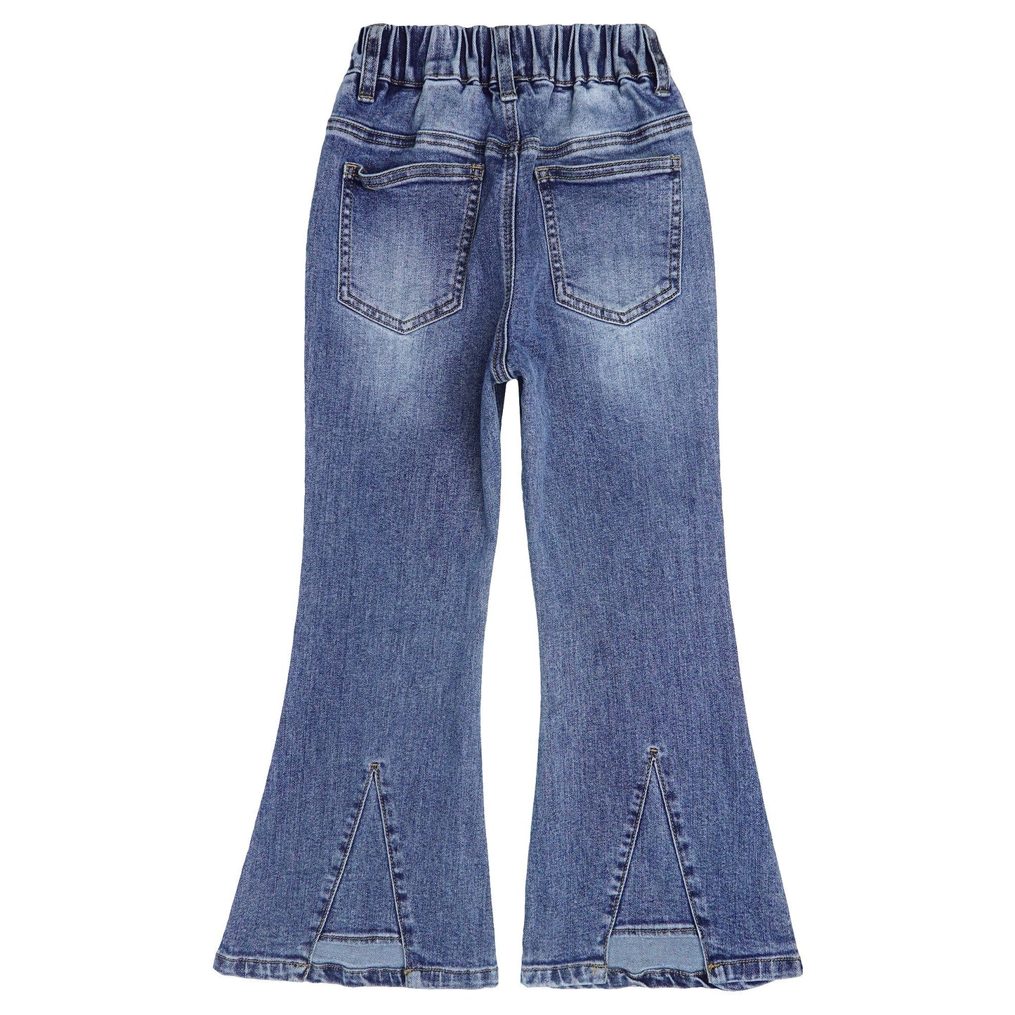 Girls Ribbed Waist Flared Denim Pants, 18M-14T Wide Age Ranges Bell-bottom Stretchy Slim Jeans
