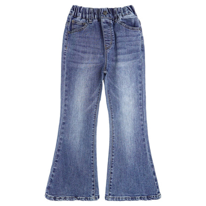 Girls Ribbed Waist Flared Denim Pants, 18M-14T Wide Age Ranges Bell-bottom Stretchy Slim Jeans