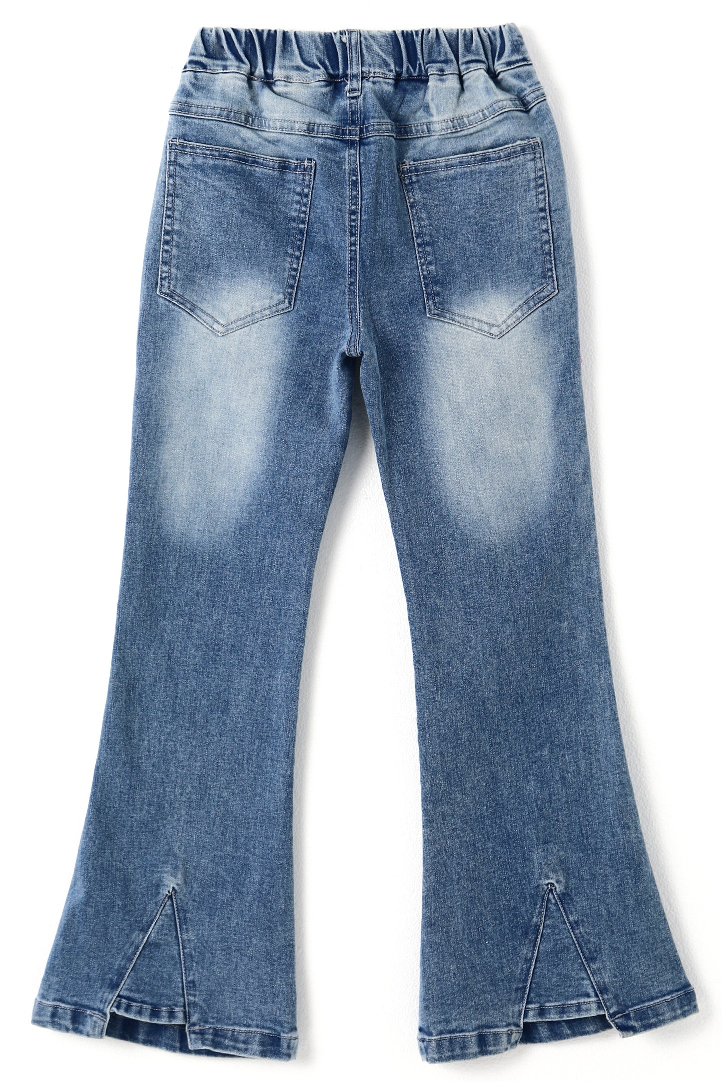 Girls Ribbed Waist Flared Denim Pants, 18M-14T Wide Age Ranges Bell-bottom Stretchy Slim Jeans