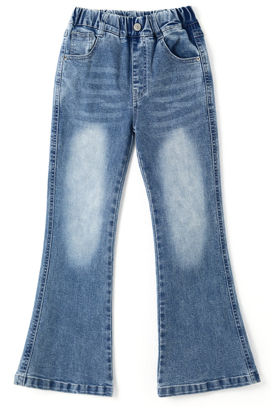 Girls Ribbed Waist Flared Denim Pants, 18M-14T Wide Age Ranges Bell-bottom Stretchy Slim Jeans