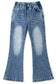 Girls Ribbed Waist Flared Denim Pants, 18M-14T Wide Age Ranges Bell-bottom Stretchy Slim Jeans