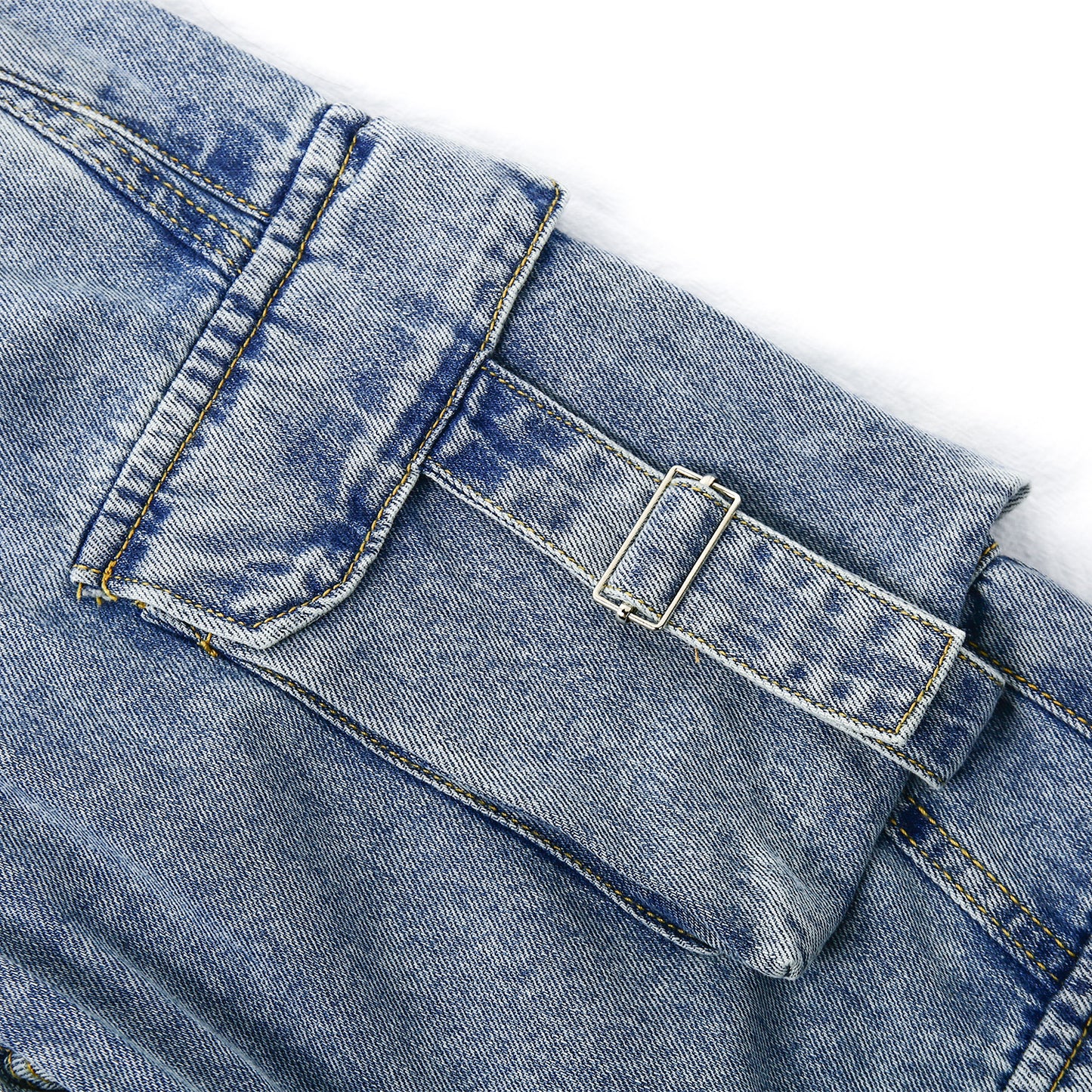 8-Pocket Girls Wide-leg Denim Pants, 5-14T Ribbed Elastic Waist Jeans