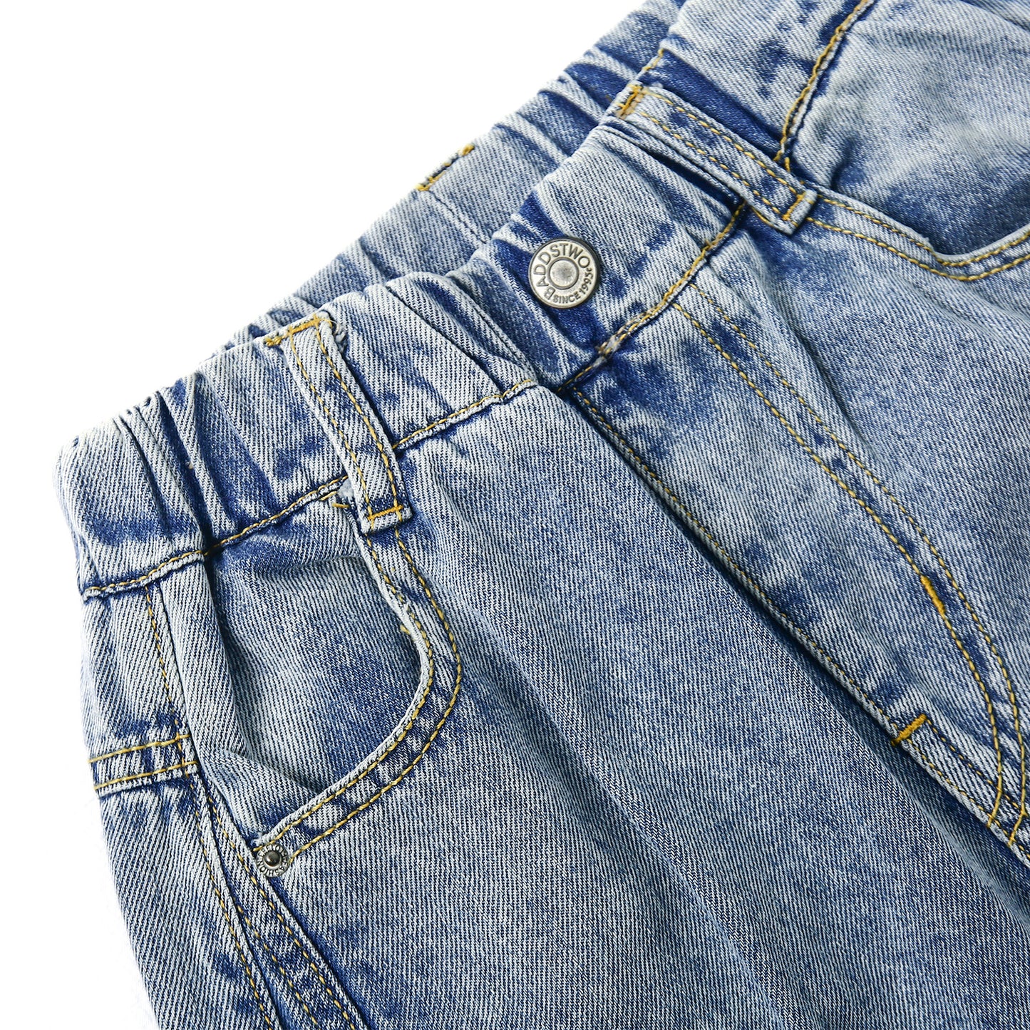 8-Pocket Girls Wide-leg Denim Pants, 5-14T Ribbed Elastic Waist Jeans