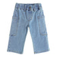 Baby Girls Wide-Leg Cargo Jeans, 18M-5T Toddler Boy Elastic Waist with D-Ring Loops Stretch Denim Pants