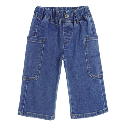 Baby Girls Wide-Leg Cargo Jeans, 18M-5T Toddler Boy Elastic Waist with D-Ring Loops Stretch Denim Pants
