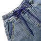 6-Pocket Girls Wide-Leg Denim Pants, 5-14T Ribbed Waist with D-Ring Loops & String Cargo Jeans