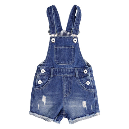 Baby Girls Denim Shortalls, Little Boys Ripped Raw Edge Hem Jeans Summer Shortalls