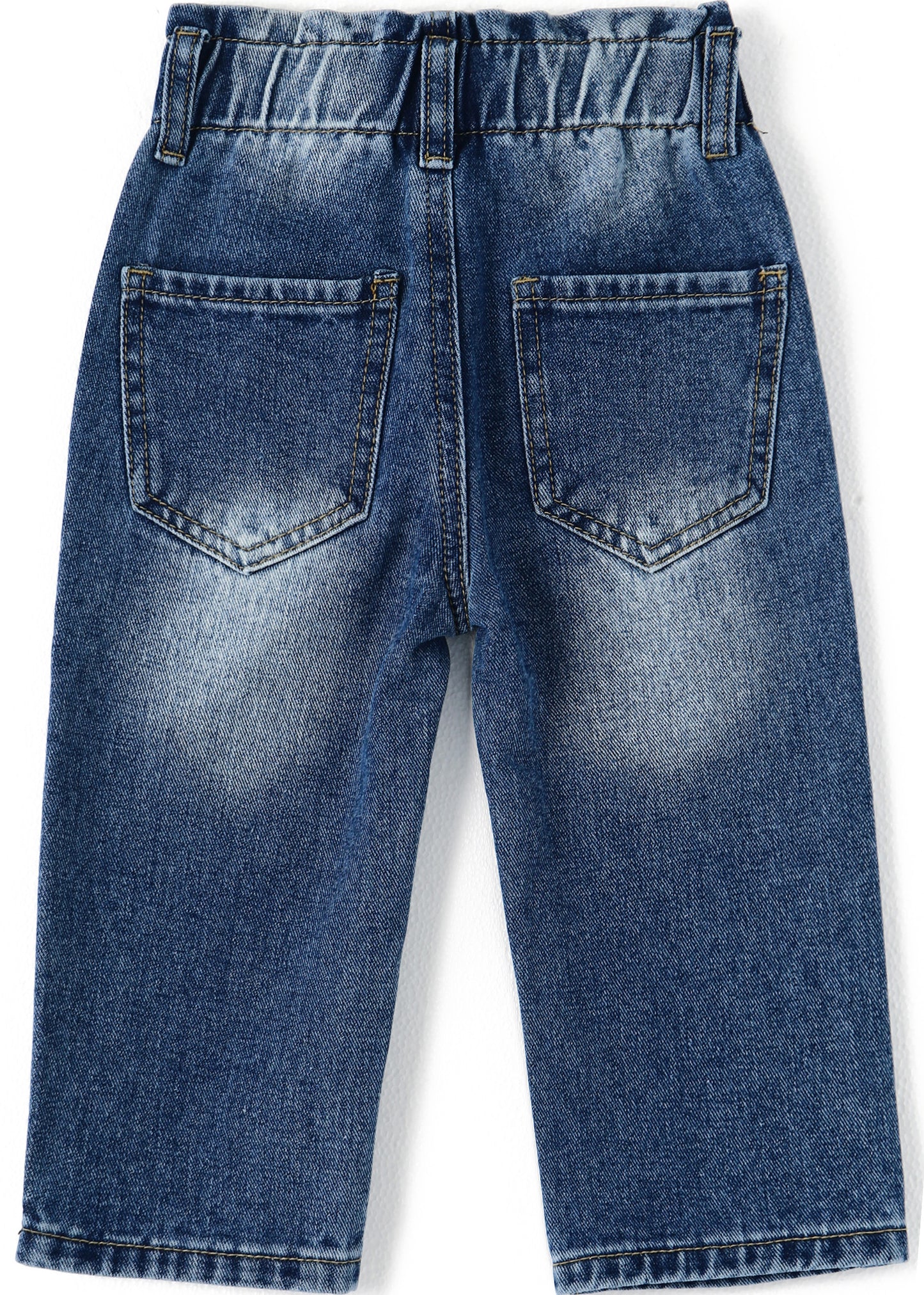 Baby Girls Boys Jeans, 12M-5T Little Kids Ribbed Waist With D-rings Denim Pants