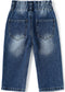 Baby Girls Boys Jeans, 12M-5T Little Kids Ribbed Waist With D-rings Denim Pants