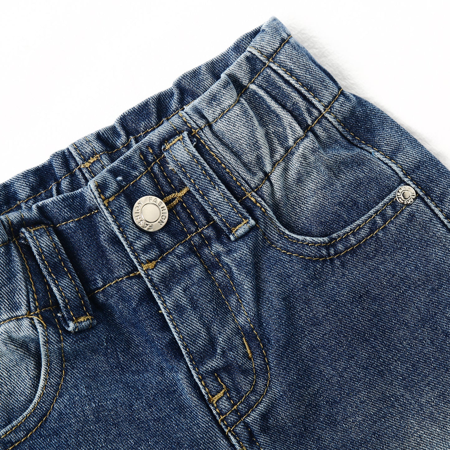 Baby Girls Boys Jeans, 12M-5T Little Kids Ribbed Waist With D-rings Denim Pants