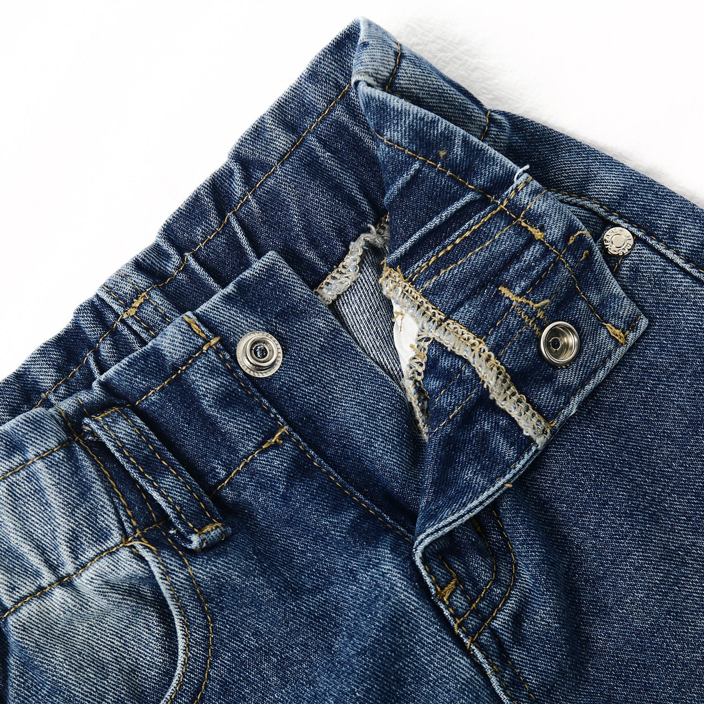 Baby Girls Boys Jeans, 12M-5T Little Kids Ribbed Waist With D-rings Denim Pants