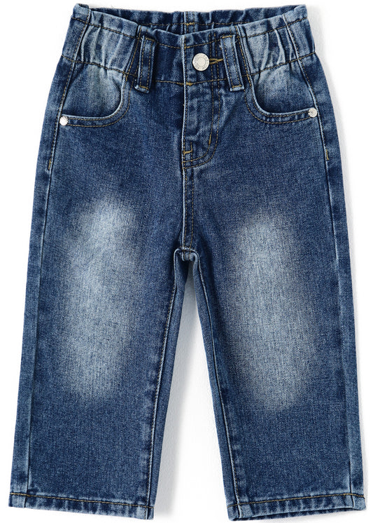 Baby Girls Boys Jeans, 12M-5T Little Kids Ribbed Waist With D-rings Denim Pants