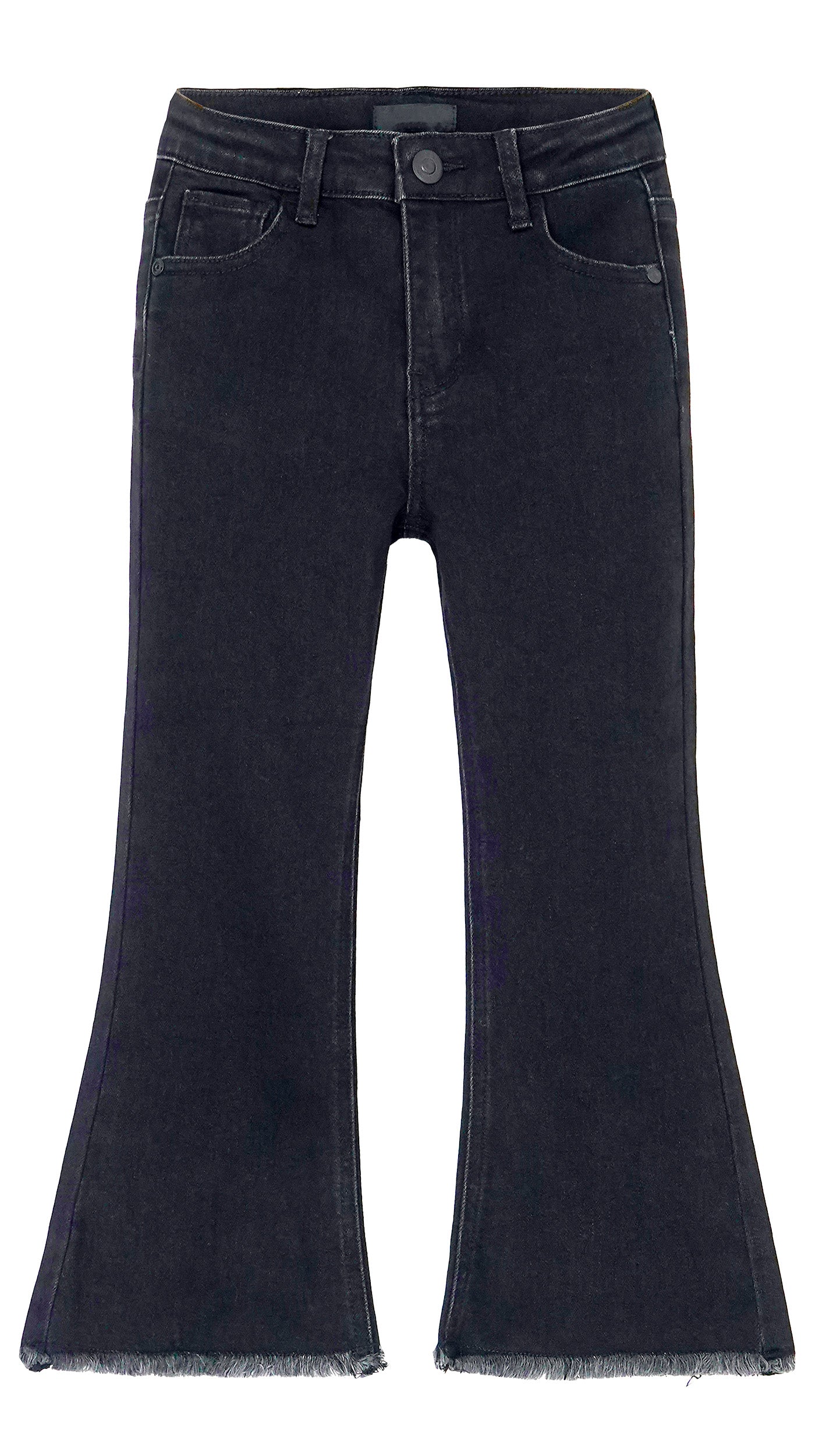 12M-5T Baby Little Girls Flared Jeans, Raw Edge Hem Stretchy Denim Pants