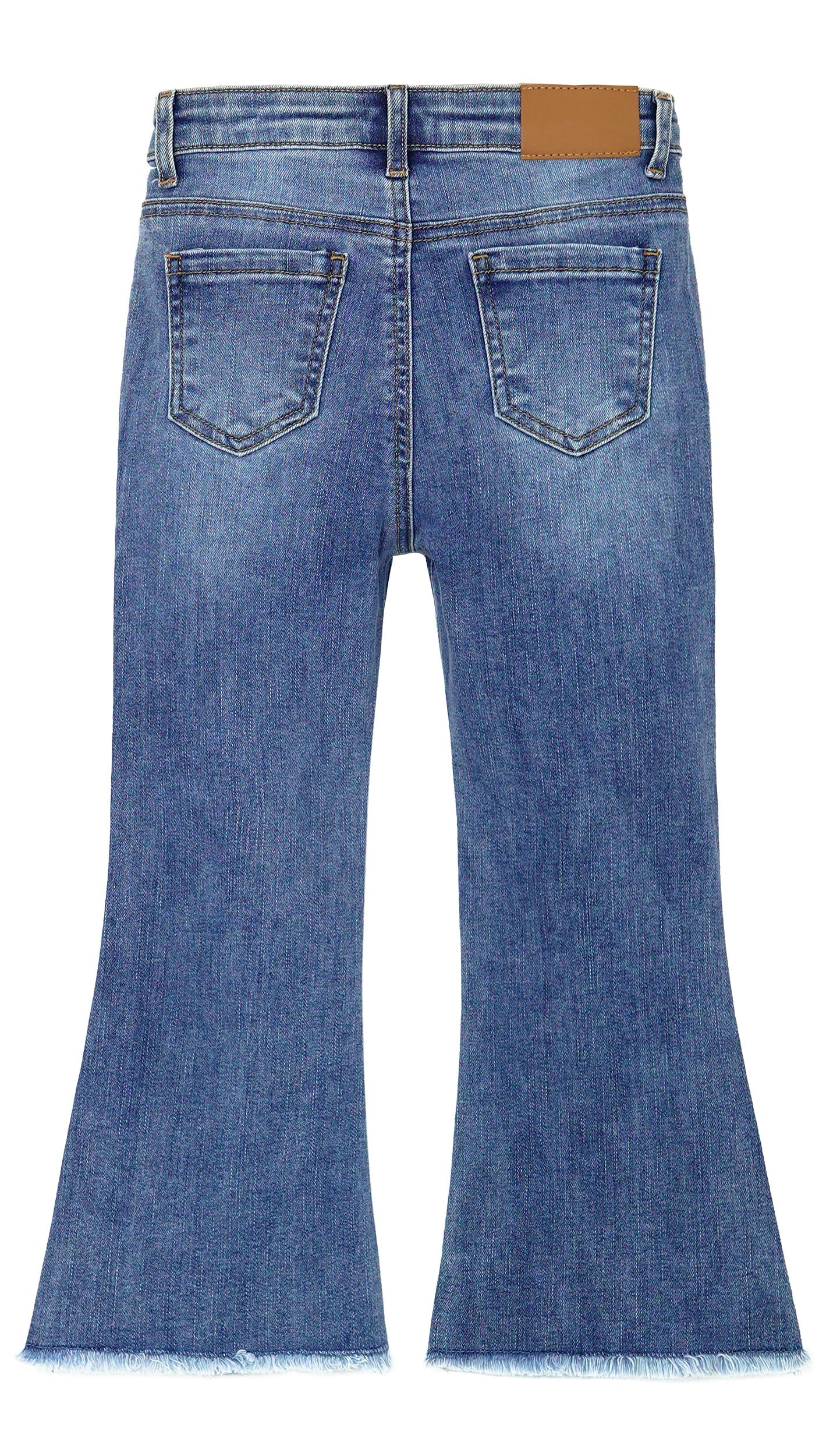 12M-5T Baby Little Girls Flared Jeans, Raw Edge Hem Stretchy Denim Pants