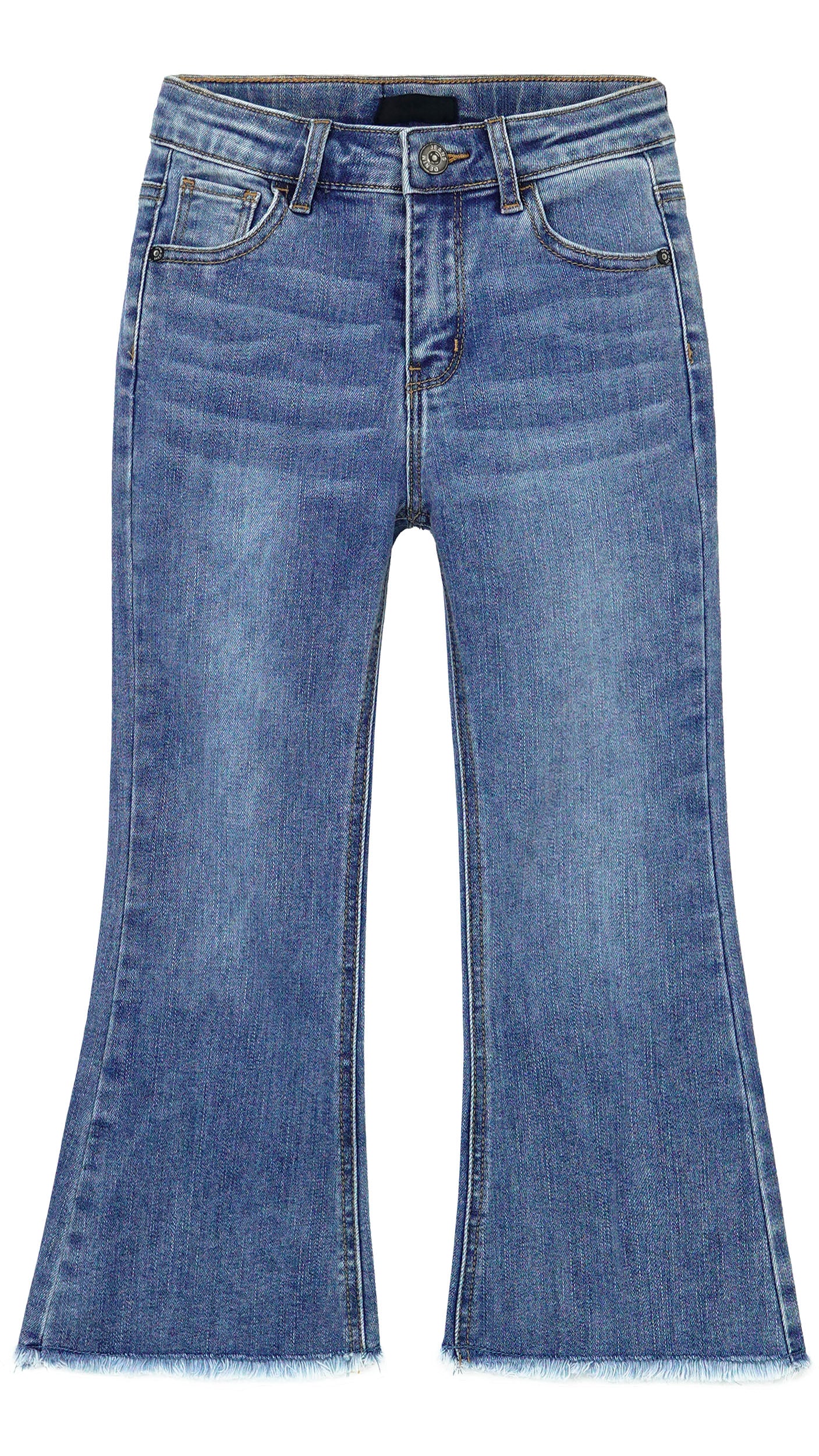 12M-5T Baby Little Girls Flared Jeans, Raw Edge Hem Stretchy Denim Pants