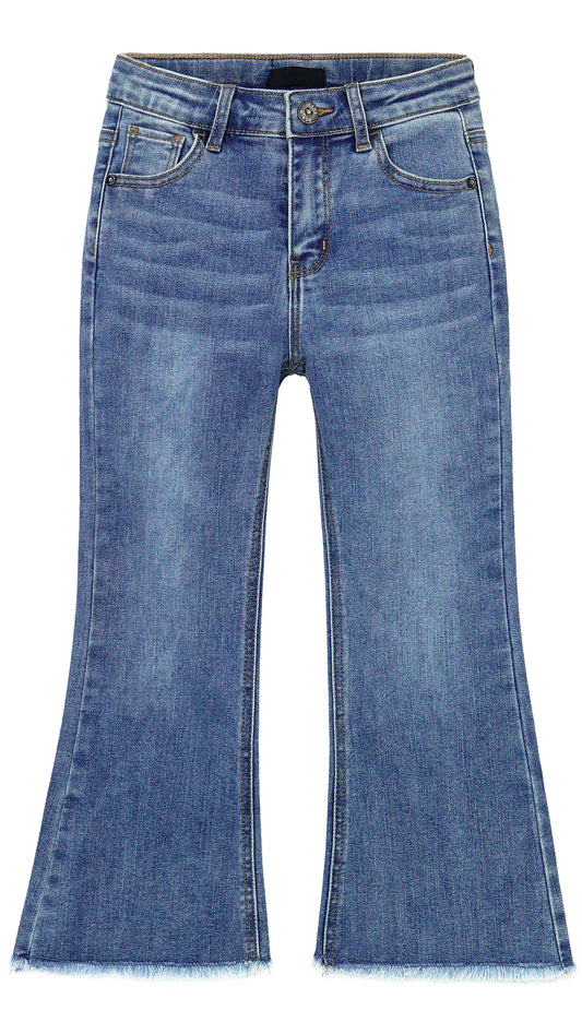 12M-5T Baby Little Girls Flared Jeans, Raw Edge Hem Stretchy Denim Pants