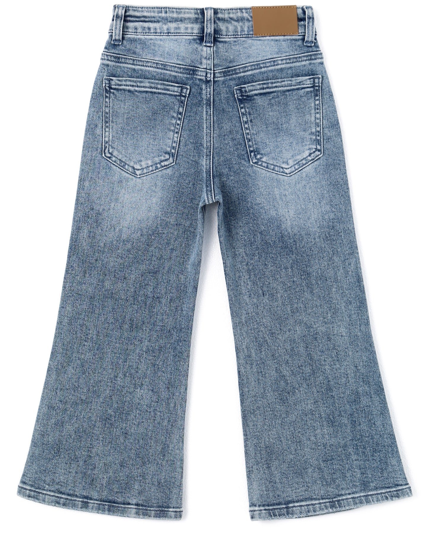 5-13T Girls Wide Leg Jeans, Micro Distressed Heart Shapped Denim Pants