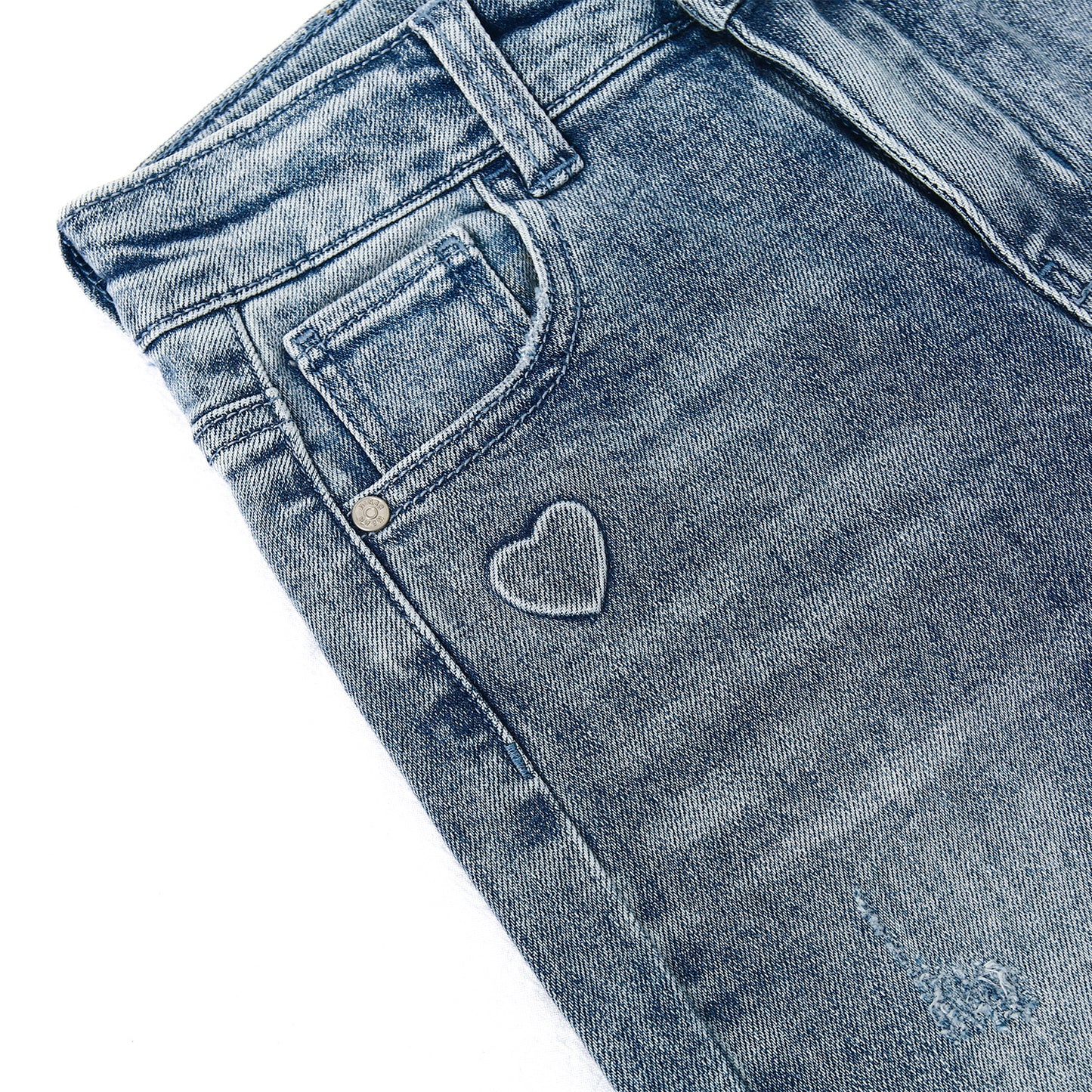 5-13T Girls Wide Leg Jeans, Micro Distressed Heart Shapped Denim Pants