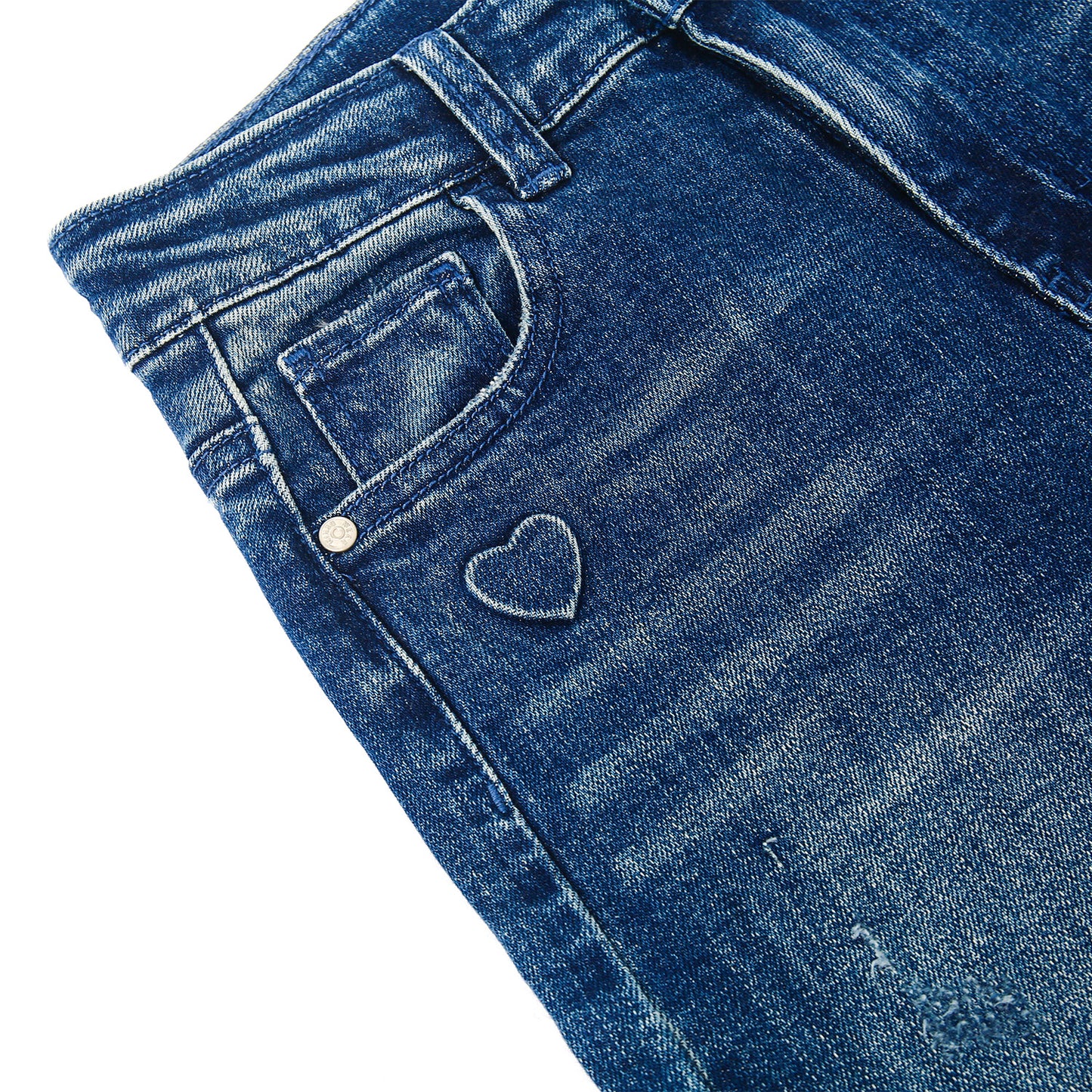 5-13T Girls Wide Leg Jeans, Micro Distressed Heart Shapped Denim Pants