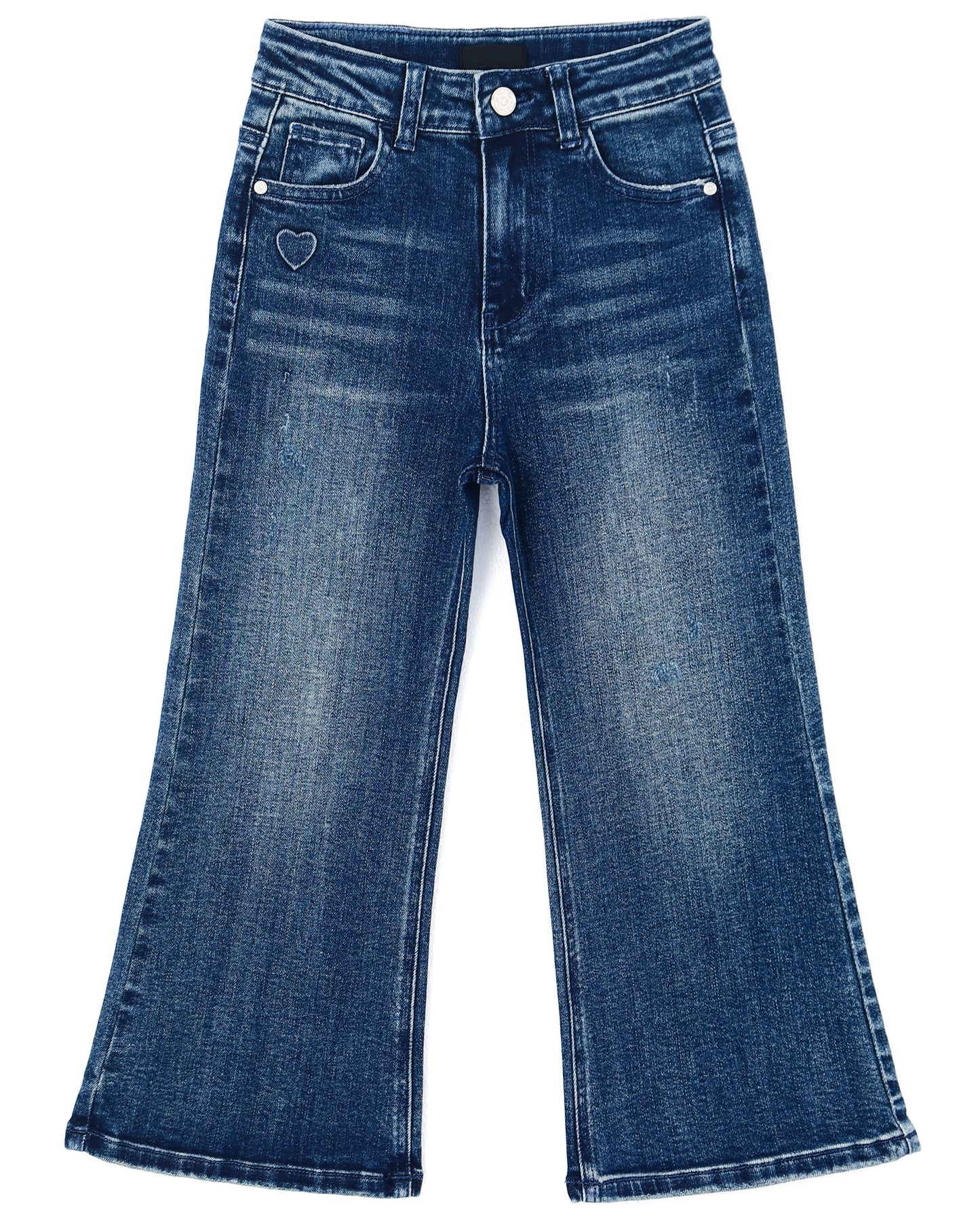 5-13T Girls Wide Leg Jeans, Micro Distressed Heart Shapped Denim Pants