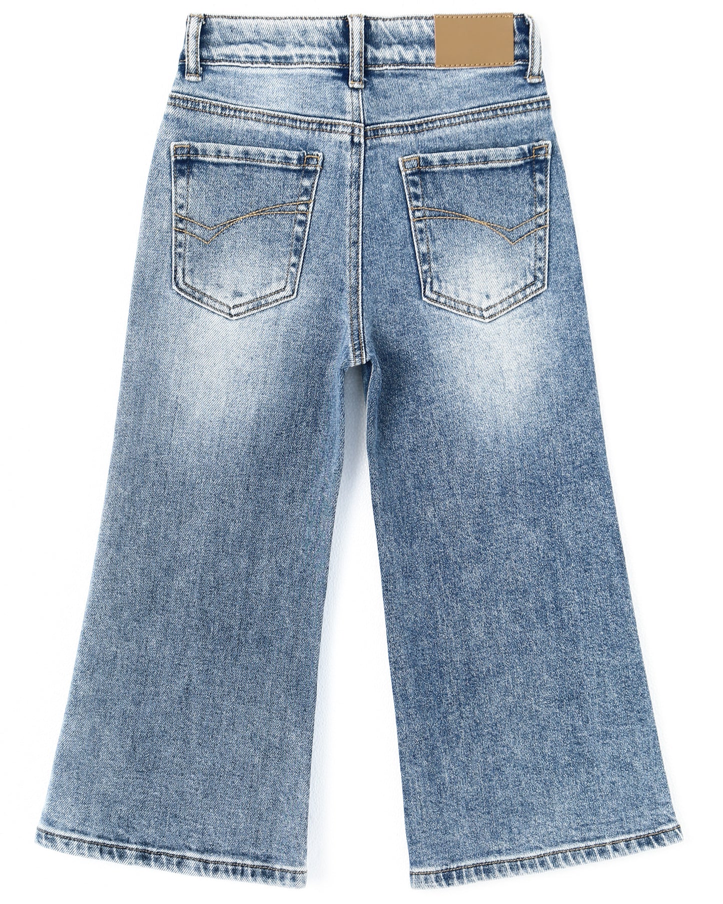 5-13T Girls Wide Leg Jeans, Simple Design Micro Distressed Denim Pants