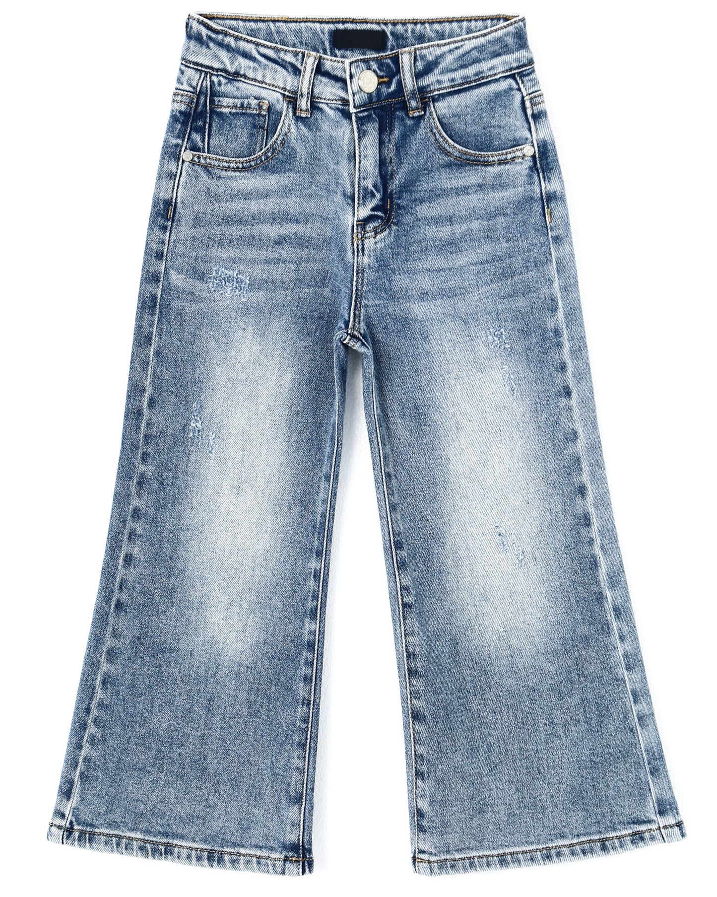 5-13T Girls Wide Leg Jeans, Simple Design Micro Distressed Denim Pants