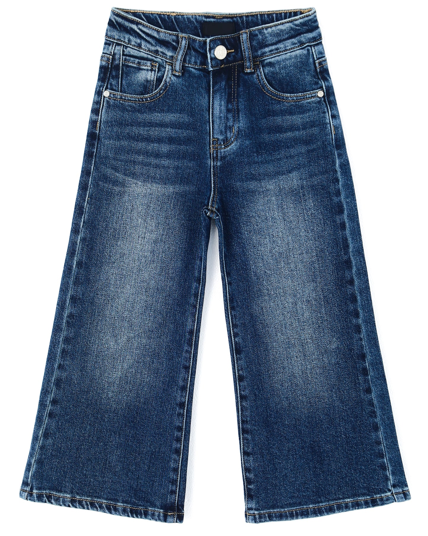 5-13T Girls Wide Leg Jeans, Simple Design Micro Distressed Denim Pants