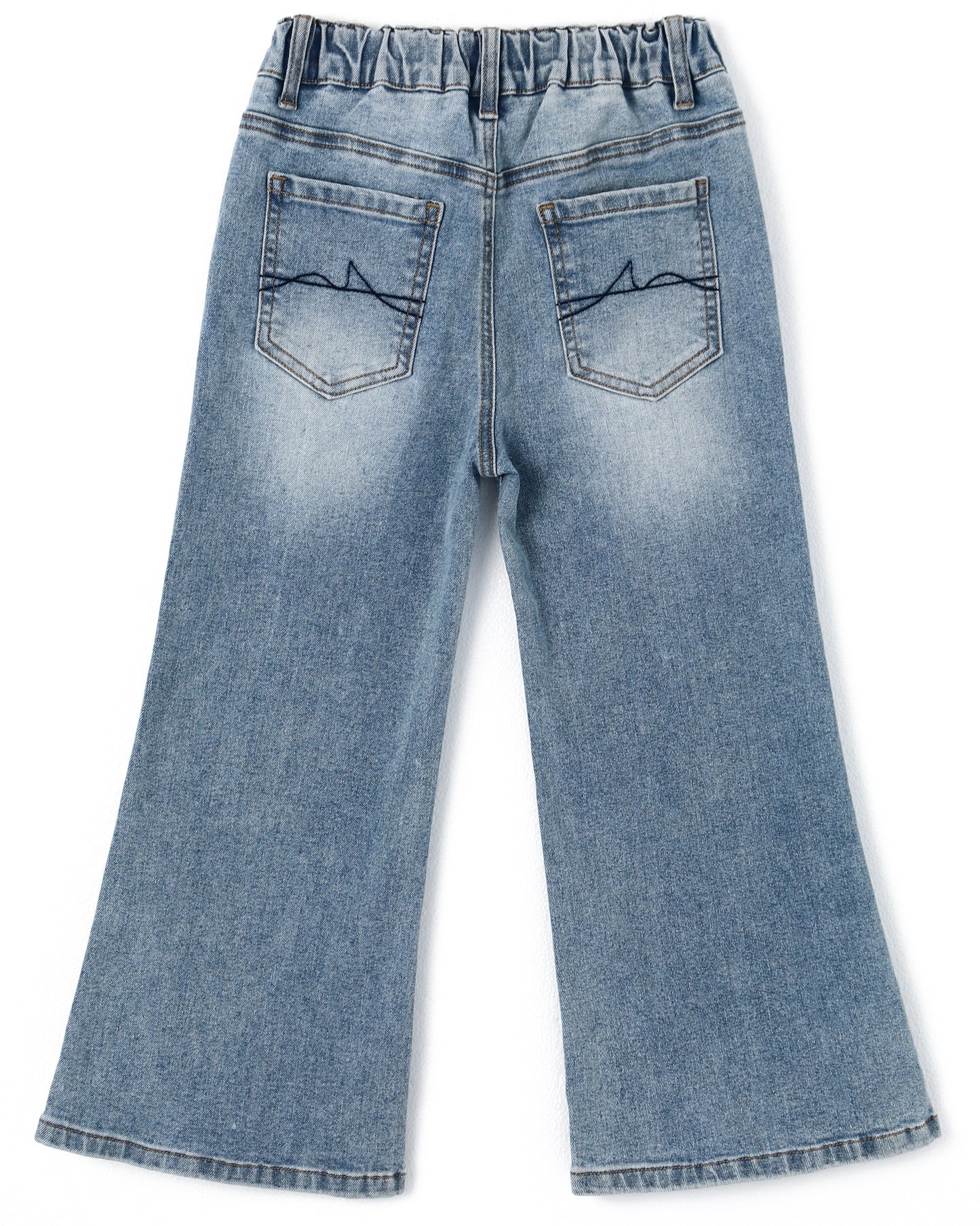 5-13T Girls Wide Leg Jeans, Ribbed Elastic Waist Pull on Denim Pants
