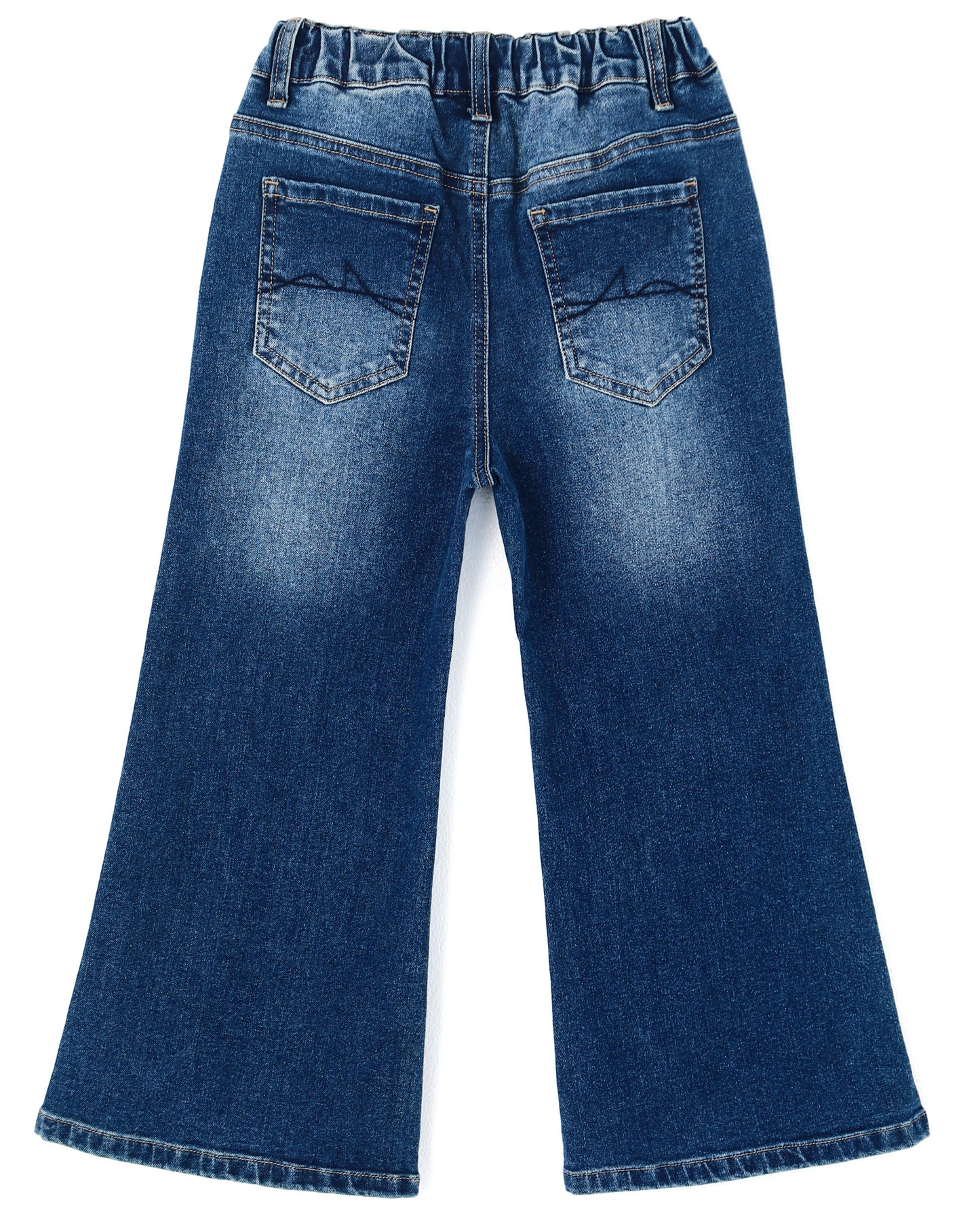 5-13T Girls Wide Leg Jeans, Ribbed Elastic Waist Pull on Denim Pants