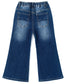 5-13T Girls Wide Leg Jeans, Ribbed Elastic Waist Pull on Denim Pants