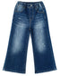 5-13T Girls Wide Leg Jeans, Ribbed Elastic Waist Pull on Denim Pants
