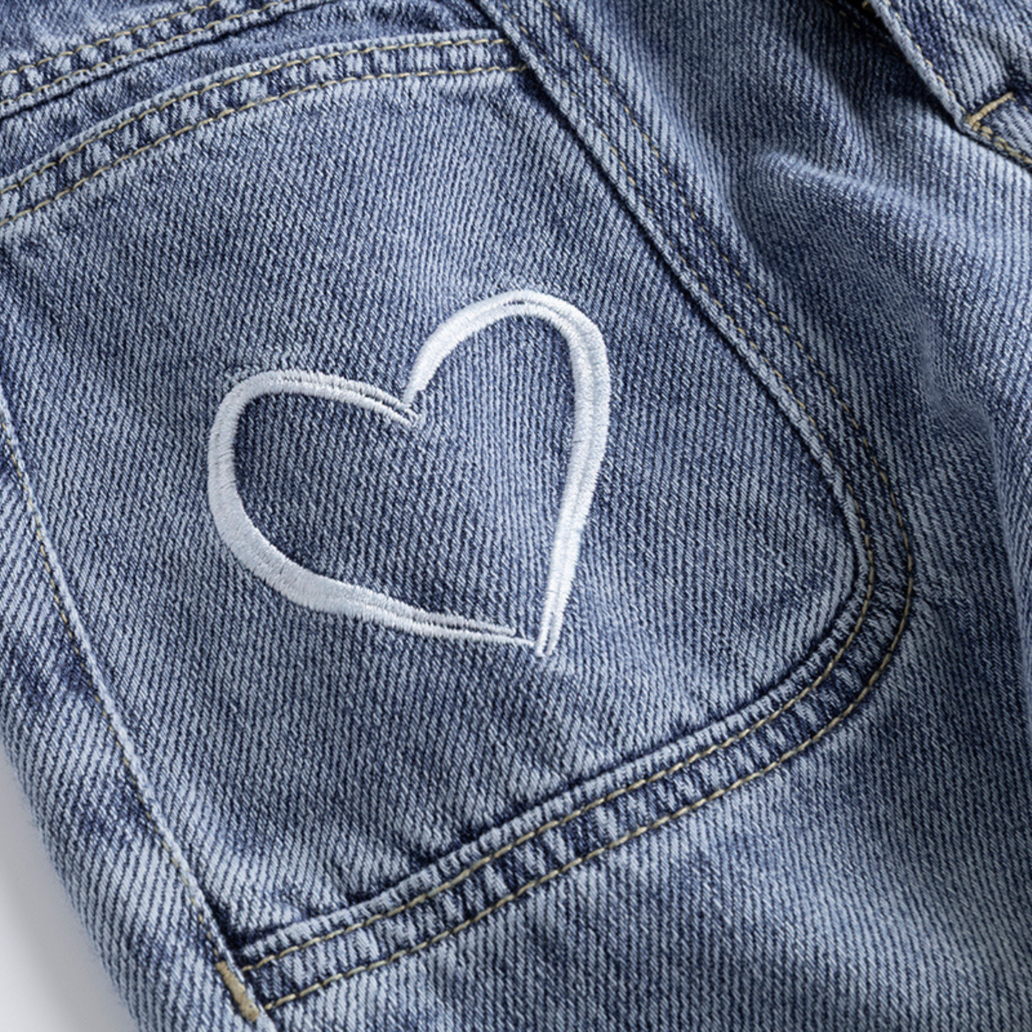 Toddler Girls Heart Embroidered Wide Leg Jeans Loose Denim Pants