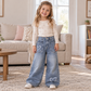 Toddler Girls Heart Embroidered Wide Leg Jeans Loose Denim Pants