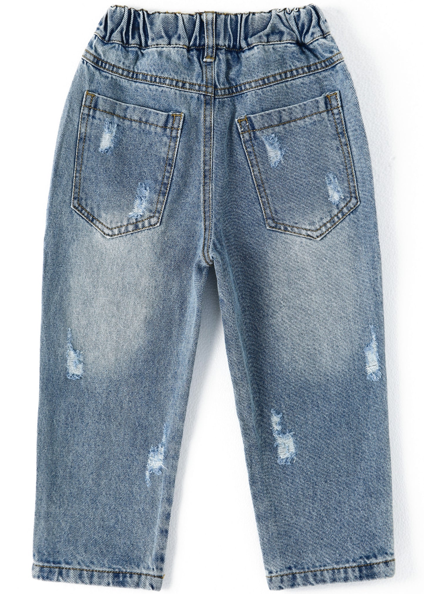 Baby Ripped Holes Elastic Waist Pocket Jeans