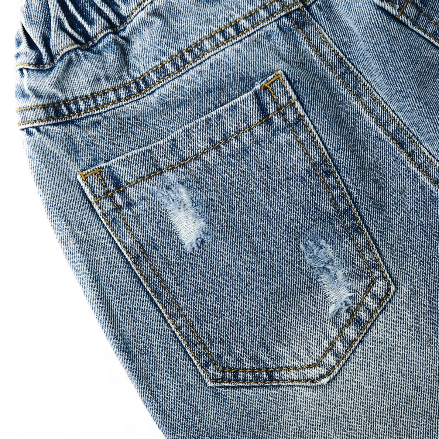 Baby Ripped Holes Elastic Waist Pocket Jeans