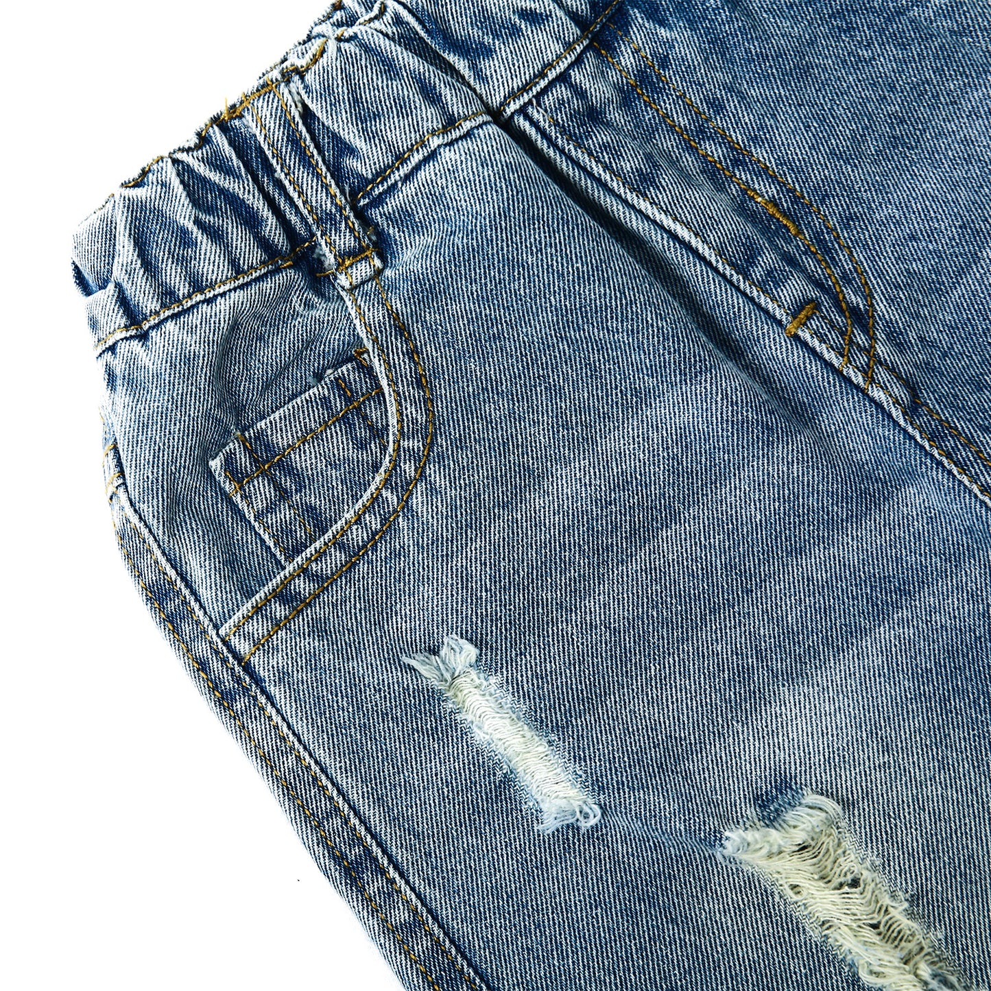 Baby Ripped Holes Elastic Waist Pocket Jeans