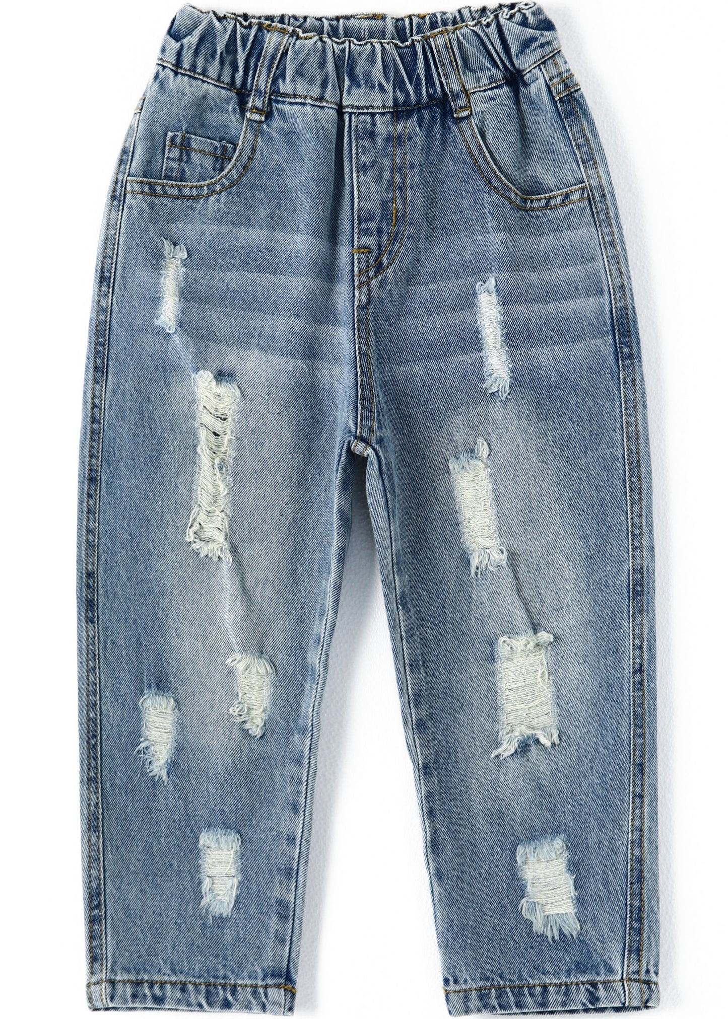 Baby Ripped Holes Elastic Waist Pocket Jeans