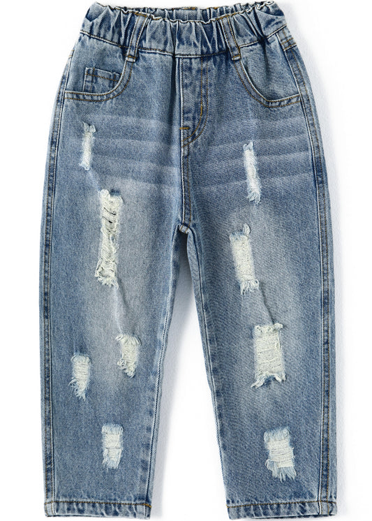 Baby Ripped Holes Elastic Waist Pocket Jeans