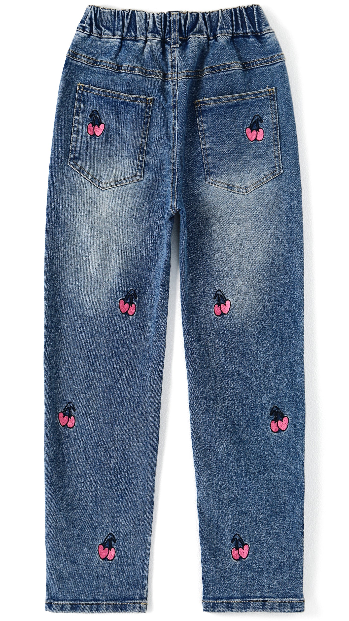 3-13T Girls Jeans, Ribbed Elastic Waist Embroidered Denim Pants